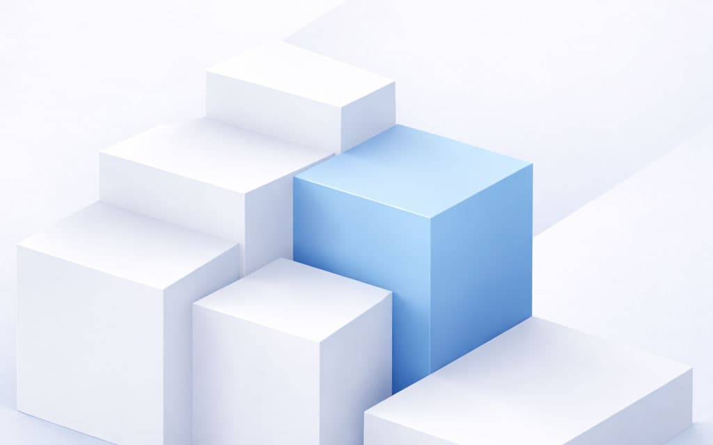 Abstract blue and white 3D blocks highlighting one defined focal area