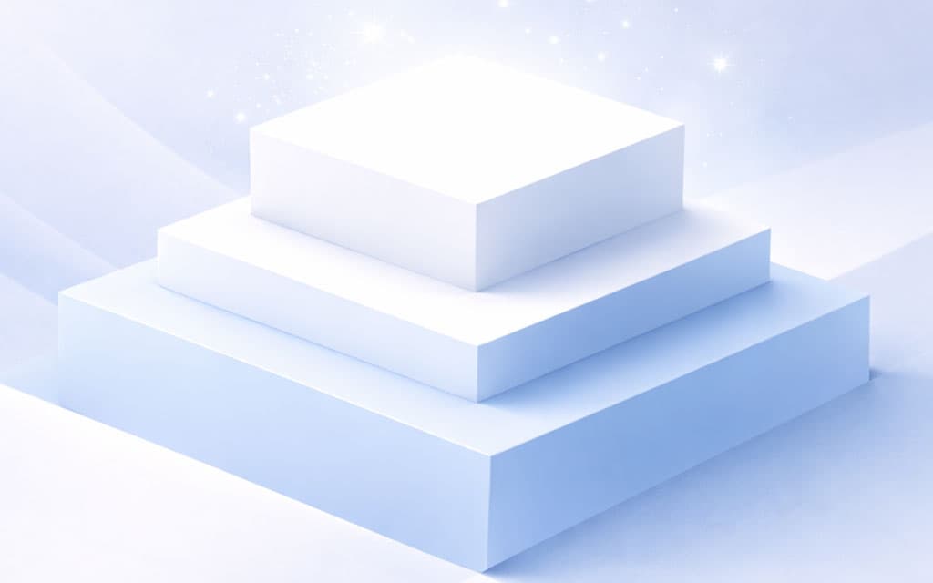 Abstract tiered platform in soft blue and white representing meaningful recognition