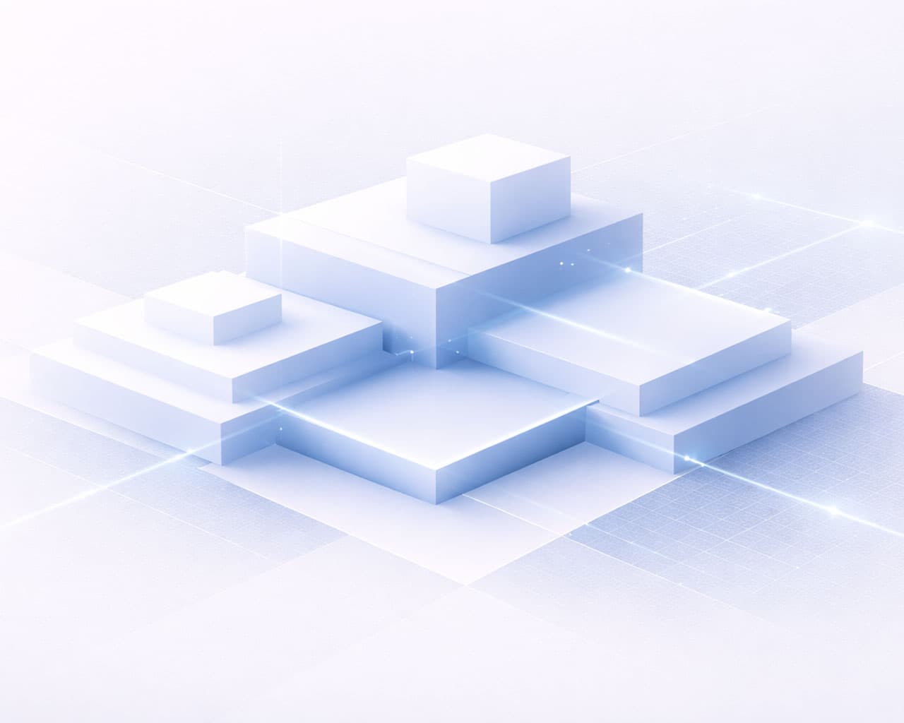 Abstract interconnected white and blue platforms representing recognition systems built with structure and credibility